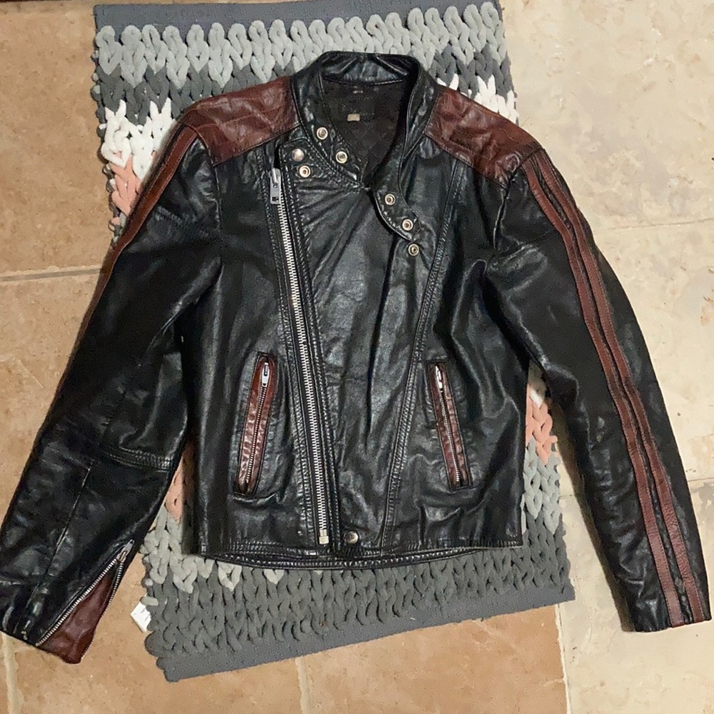 Vintage Canadian made Black & Red Leather Jacket